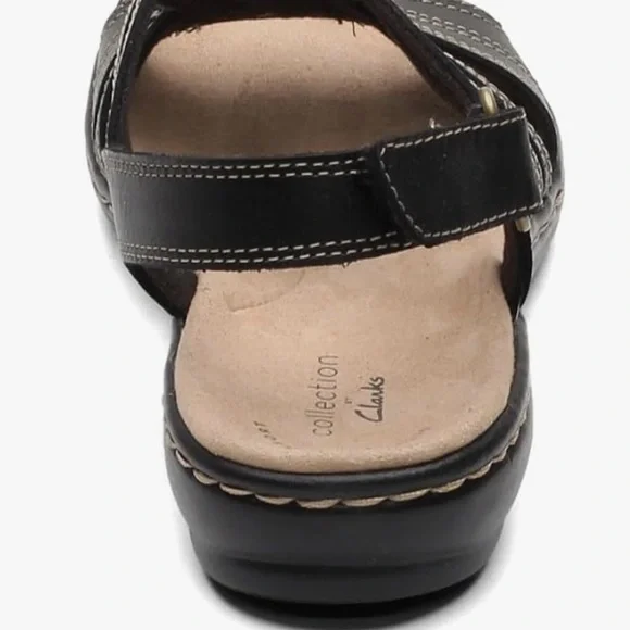 Clarks Leisa Janna Black Sandal, Size 8W Leather Hook‑&‑Loop Strappy Sandals - Picture 11 of 14